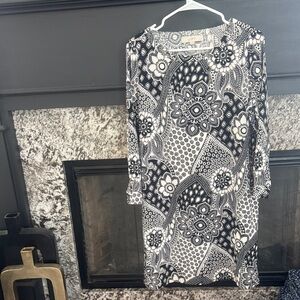 LOFT Black and White Patterned Long Sleeve Dress